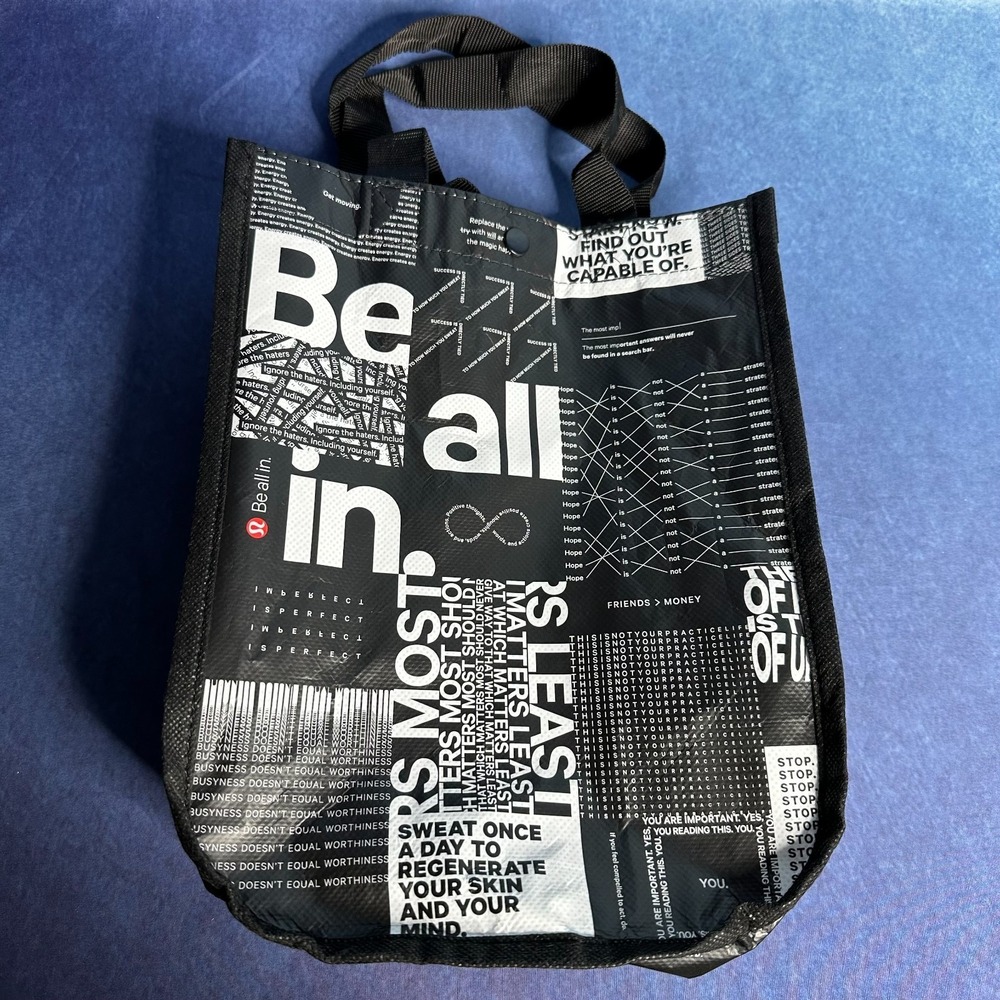 Lululemon Lot of 2 Small Reusable Shopping Tote Bags Forest Green & Be All Print - Picture 6 of 10